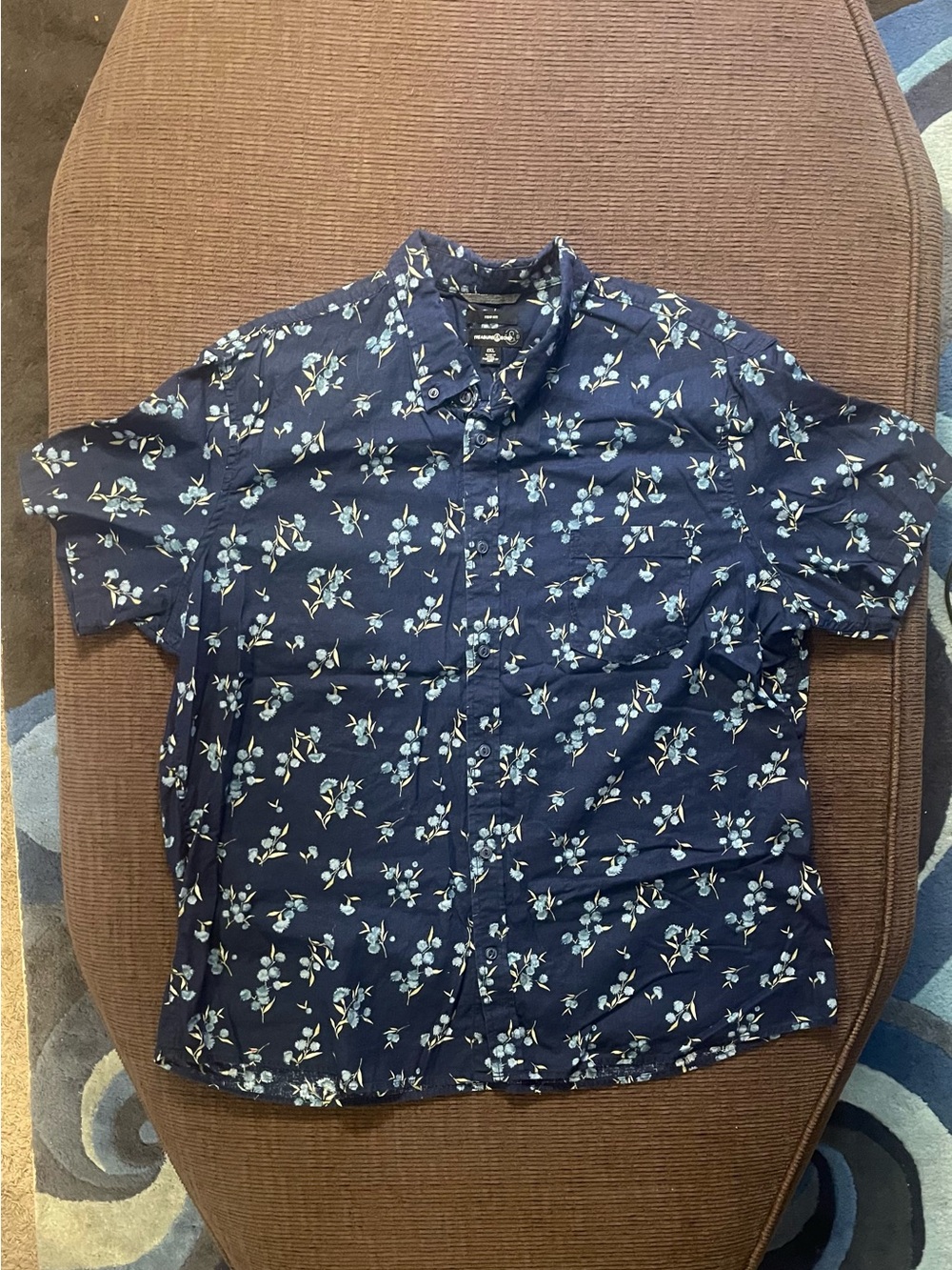 Treasure & Bond Navy Short-Sleeve Floral Button-Down Shirt